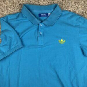 Adidas Men's Polo Size XL Short Sleeve Light Blue With Yellow Logo Golf Sports